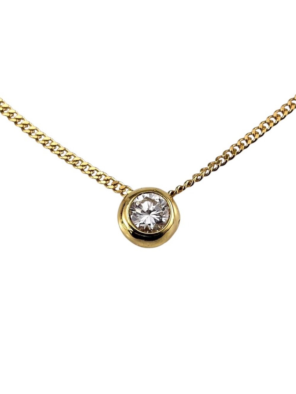 18K Yellow Gold Bezel-Set Cubic Zirconia Solitaire Pendant Necklace #25055